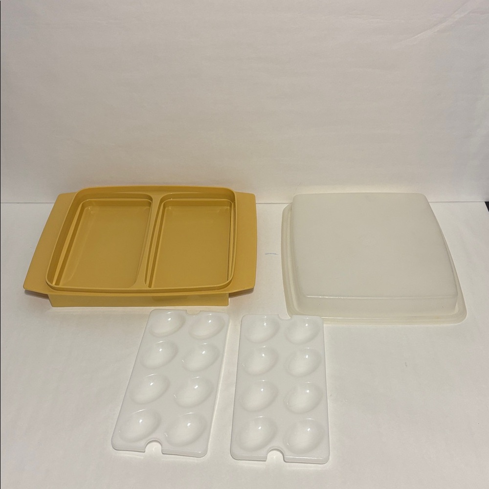 Tupperware vintage deviled egg container in harvest gold